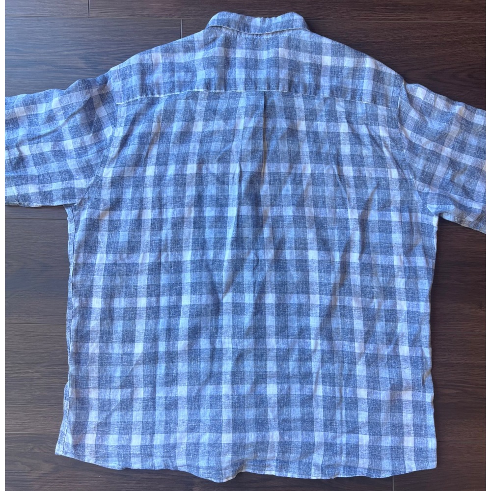 Peter Millar Mens XL Blue White Plaid Linen Sorona Short Sleeve Button Down - Picture 5 of 7